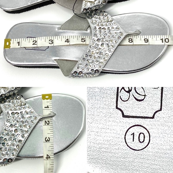 JUST IN Silver Sequins Wedge Flip Flop Sandals - Picture 10 of 12